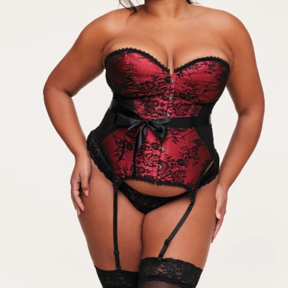 NWT Adore Me Jasmine Boned Corset in Red + Black Lace - Size 2X